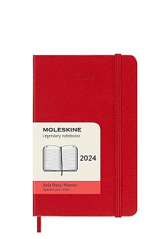 Kalendarz Moleskine 2024 12M rozmiar P (kieszonkowy 9x14 cm) Dzienny Czerwony/Szkarłatny Twarda oprawa (Moleskine Daily Notebook Diary/Planner 2024 Pocket Scarlet Red Hard Cover) - 8056598856552