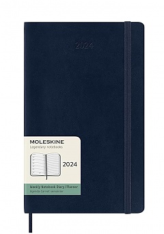 Kalendarz Moleskine 2024 12M rozmiar L (duży 13x21 cm) Tygodniowy Niebieski/ Szafirowy Miękka oprawa (Moleskine Weekly Notebook Diary/Planner 2024 Large Sapphire Blue Soft Cover) - 8056598856644