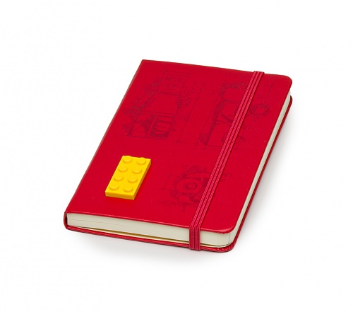 Notes kieszonkowy Moleskine LEGO (9x14cm) w linię, oprawa czerwona twarda z żółtym klockiem (2x4) (Moleskine LEGO Limited Edition Ruled Notebook)