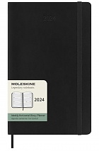 Kalendarz Moleskine 2024 12M rozmiar L (duży 13x21 cm) Horyzontalny Tygodniowy Czarny Miękka oprawa (Moleskine Weekly Horizontal Notebook Diary/Planner 2024 Large Black Soft Cover) - 8056598856811