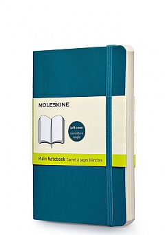Notatnik Moleskine P kieszonkowy (9x14 cm) Czysty Turkusowy Miękka oprawa (Moleskine Plain Notebook Pocket Soft Reef Blue) - 9788867323593
