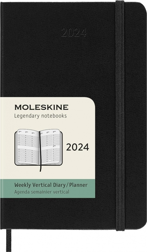 Kalendarz Moleskine 2024 12M rozmiar P (kieszonkowy 9x14 cm) Wertykalny Tygodniowy Czarny Twarda oprawa (Moleskine Weekly Vertical Diary/Planner 2024 Pocket Black Hard Cover) - 8056598856835