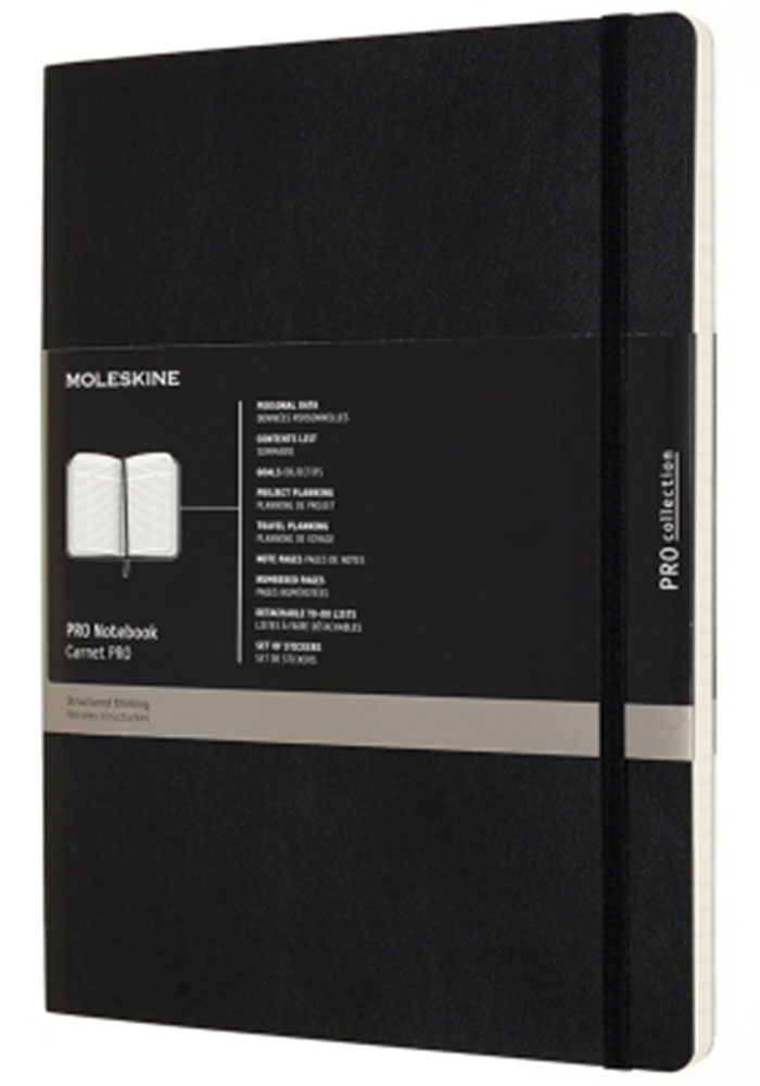 Notatnik Profesjonalny Moleskine PRO XL extra duży (19x25 cm) Czarny Miękka oprawa (Moleskine PRO Notebook Black Extra Large Soft Cover) - 8058647620831