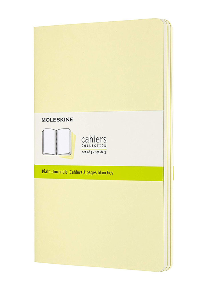 Zestaw 3 zeszytów Moleskine Cahier L duże (13x21 cm) Czyste Delikatnie Żółte Miękka oprawa (Moleskine Cahiers Large Tender Yellow Set of 3 Plain Journals) - 8058647629742